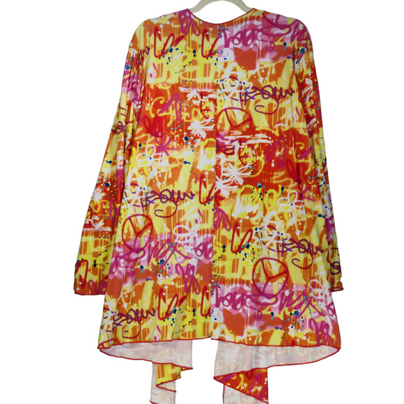 Paper Tee Cardigan Sweater Womens Size 3X Graffiti Long Duster Open Boho Hip - Picture 12 of 13